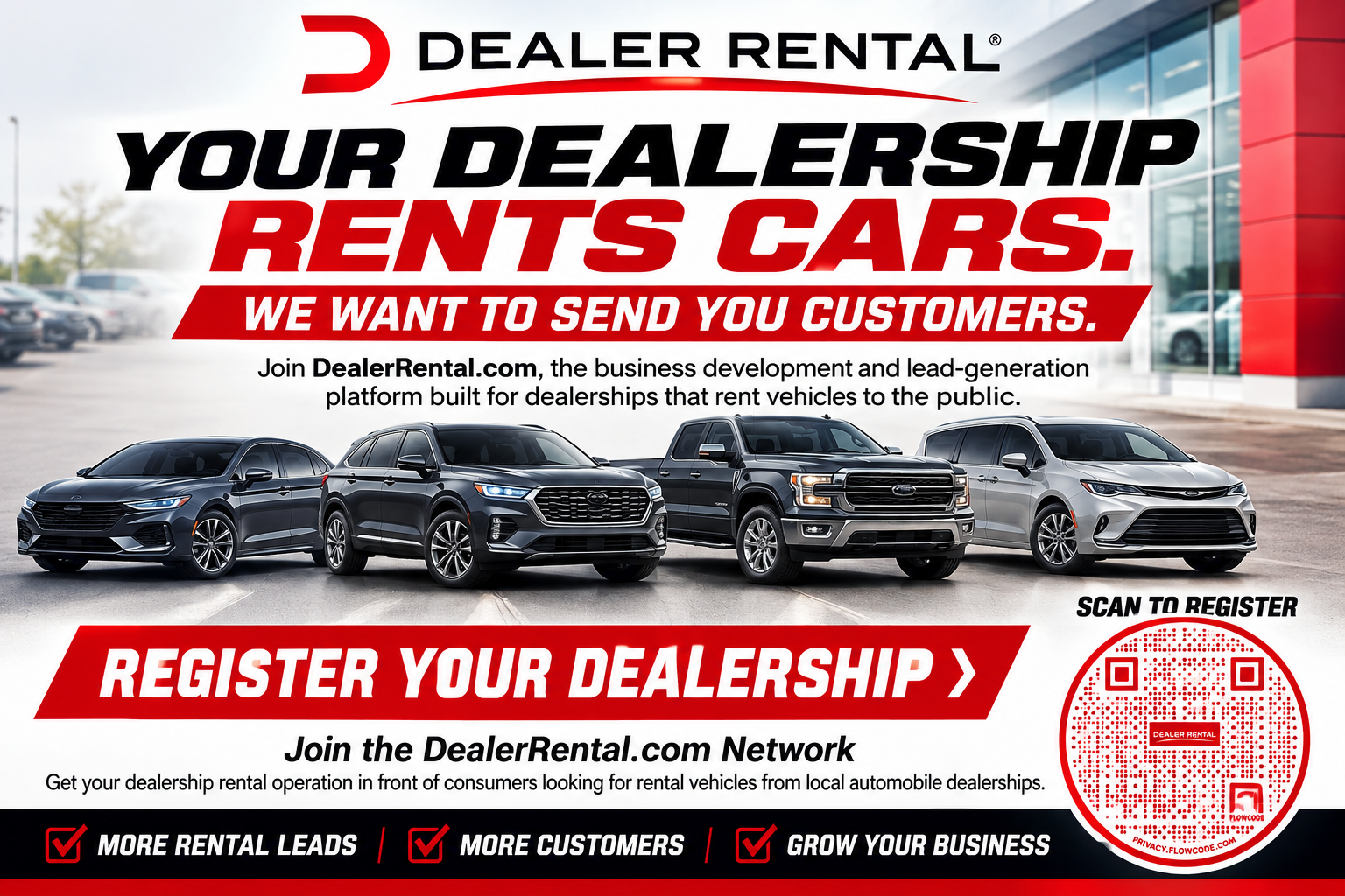 Dealer Rental dealership registration promotional graphic